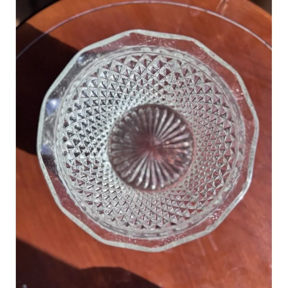 Fostoria Diamond Point Ruffled Edge Glass Bar‎ Ice Bucket VTG 1950's